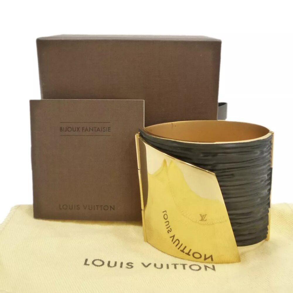Authentic LOUIS VUITTON Bangle Bracelet Black Gold Tone Metallic MP1473 #S308009